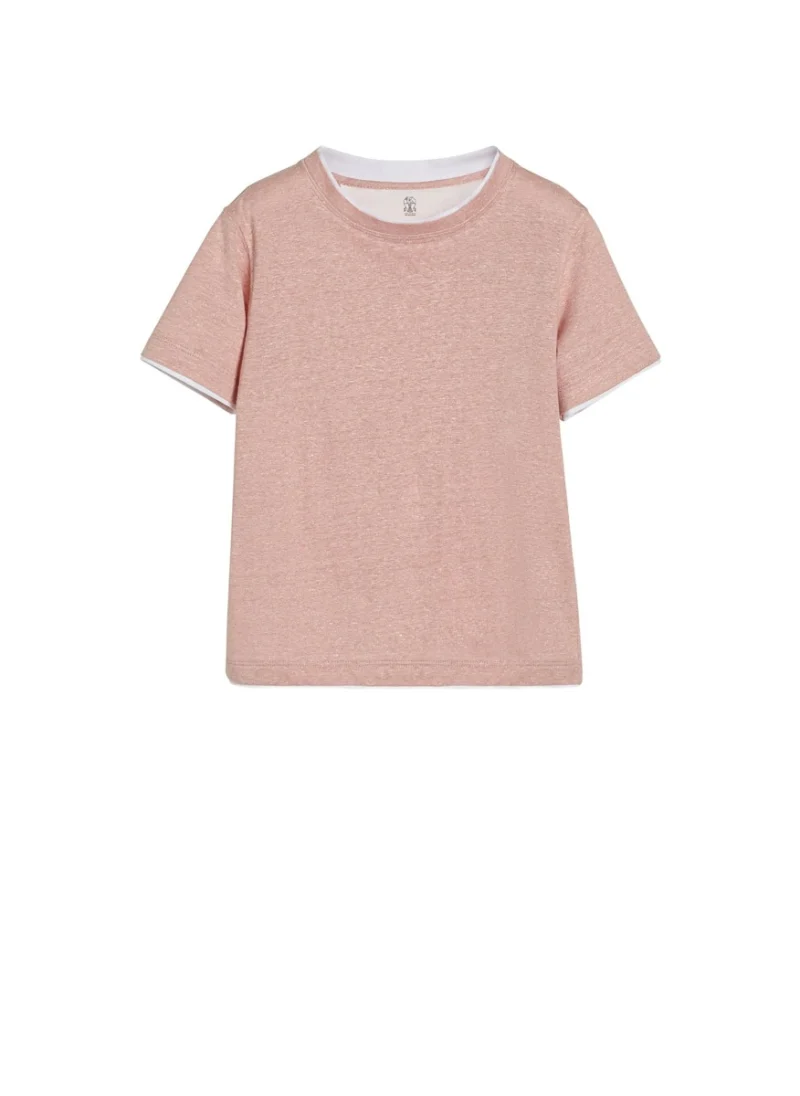 Тишърт с лен 'Faux-Layering effect' Brunello Cucinelli Kids 12