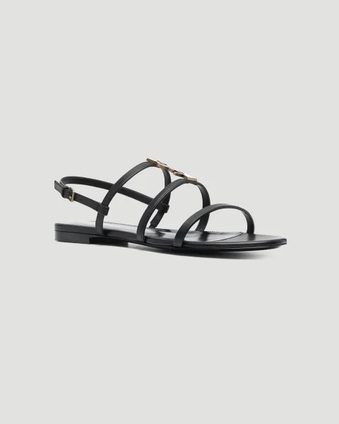 Cassandra Ankle-Strap Flat Sandals in Black Leather — снимка 2