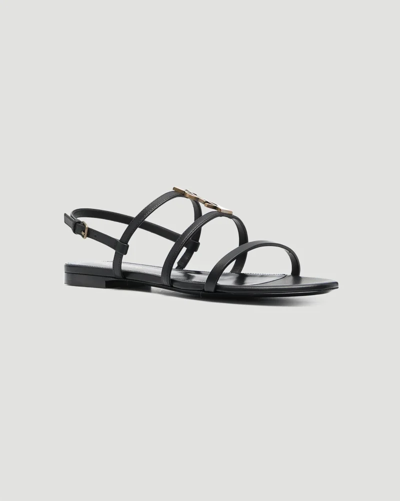 Cassandra Ankle-Strap Flat Sandals in Black Leather — снимка 2