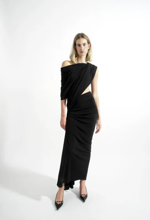Draped Cutout Dress in Black — снимка 2