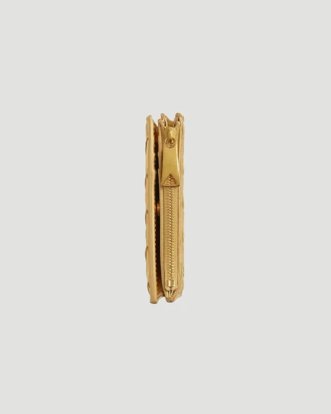 Intrecciato Small Bi-Fold Wallet in Gold — снимка 4