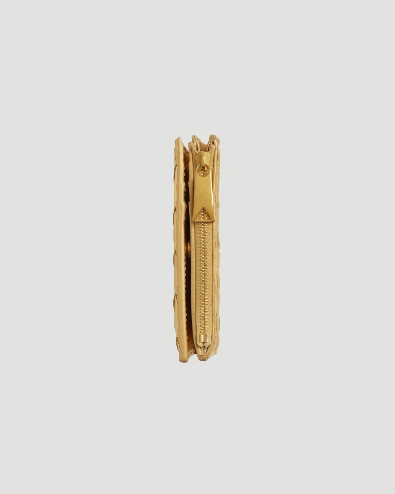 Intrecciato Small Bi-Fold Wallet in Gold — снимка 4