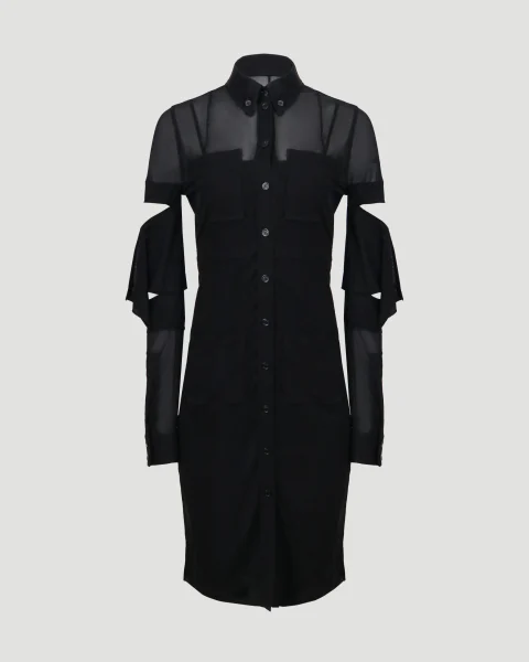 Cut-Out Detail Sheer Jersey Shirt Dress