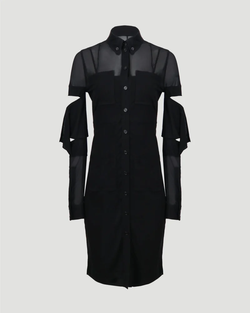 Cut-Out Detail Sheer Jersey Shirt Dress