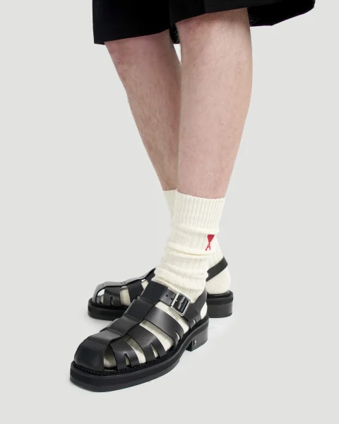 Leather Sandals in Black — снимка 3