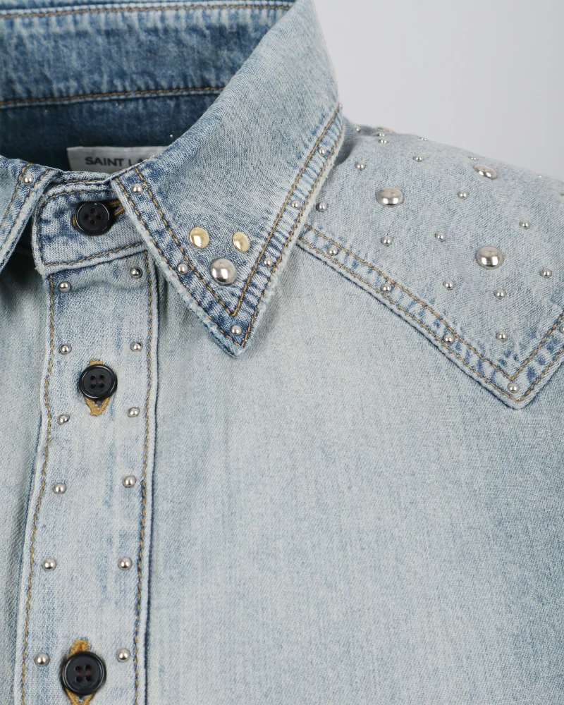 80'S Sleeveless Shirt in Soft Sand Blue Denim — снимка 2