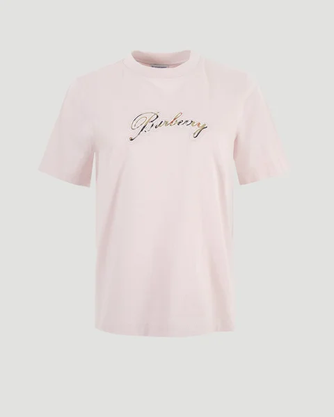 Check Cursive Logo Cotton T-Shirt in Pink