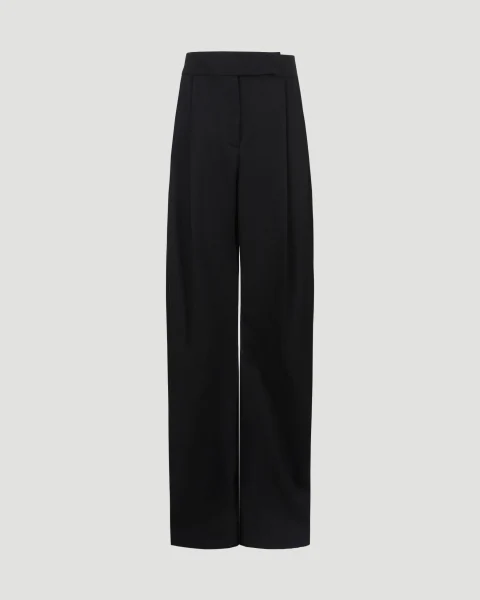 Wide-Leg Black Long Pants in Wool