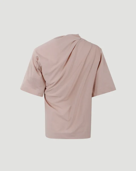 Tee with Draped Neckline in Pink — снимка 2