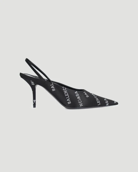 Square Knife Slingback Heels in Black