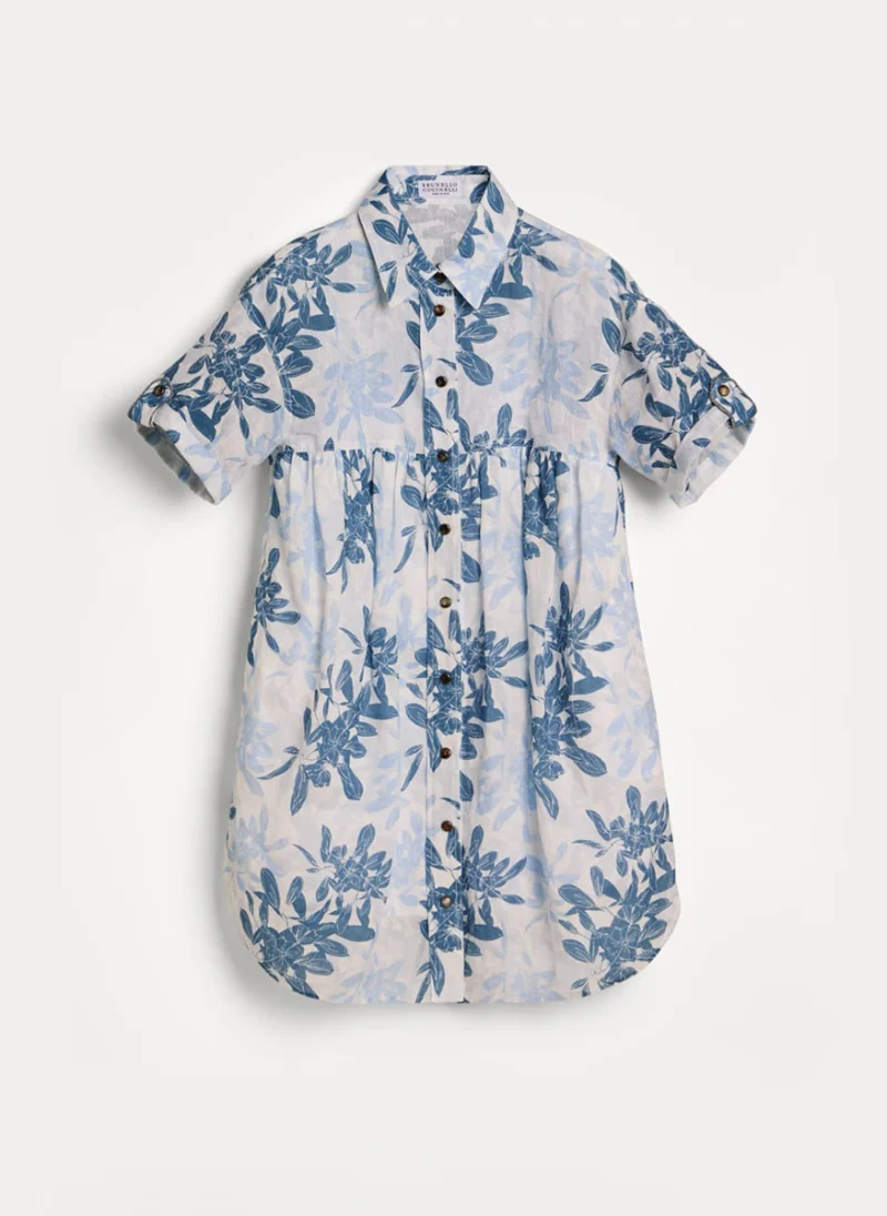 Рокля от лен с флорален принт Brunello Cucinelli Kids 6