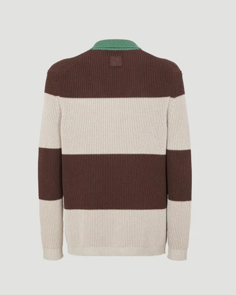 Polo Sweater in Brown and Beige Cotton Jersey — снимка 4
