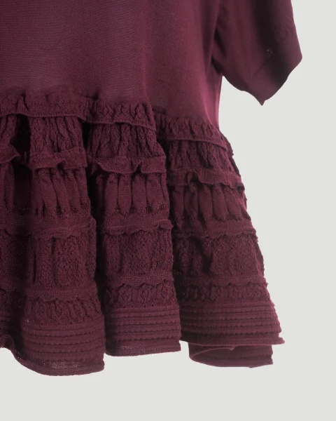 Wool Crinoline Top in Burgundy — снимка 2