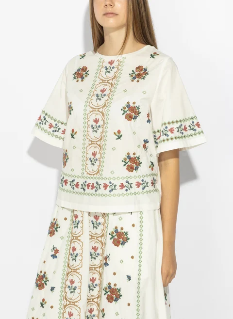 Тишърт с бродерия Weekend Max Mara Wkdfeltre — снимка 3