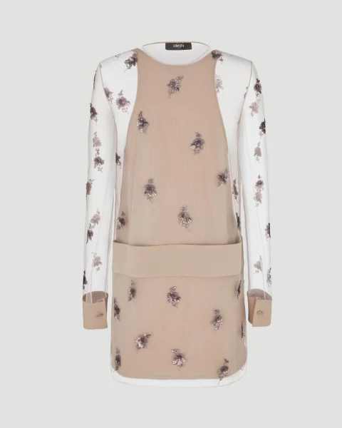 Beige Tulle Dress with Embroidery — снимка 2