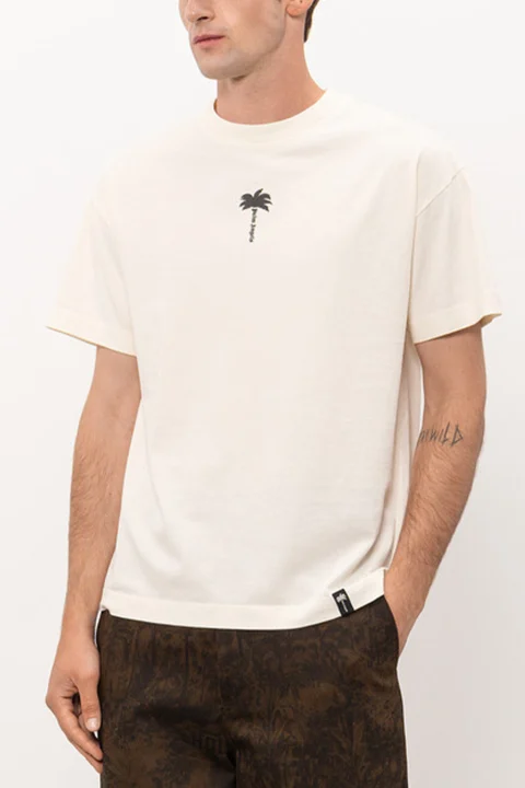 T-Shirt Palm Tree Statement Reg PAMAA001JR008-0310 off white-black — снимка 2