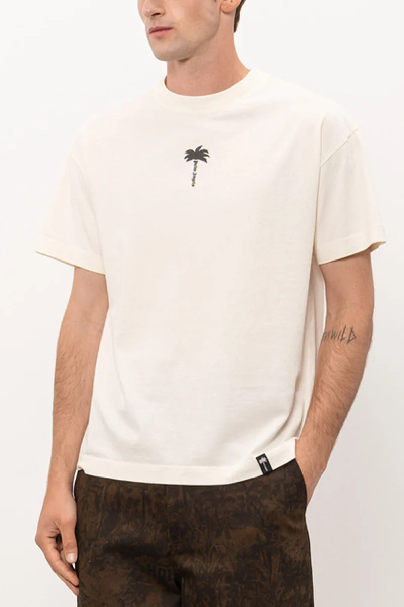 T-Shirt Palm Tree Statement Reg PAMAA001JR008-0310 off white-black — снимка 2