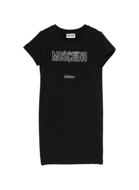 Рокля с лого кристали Moschino Kids