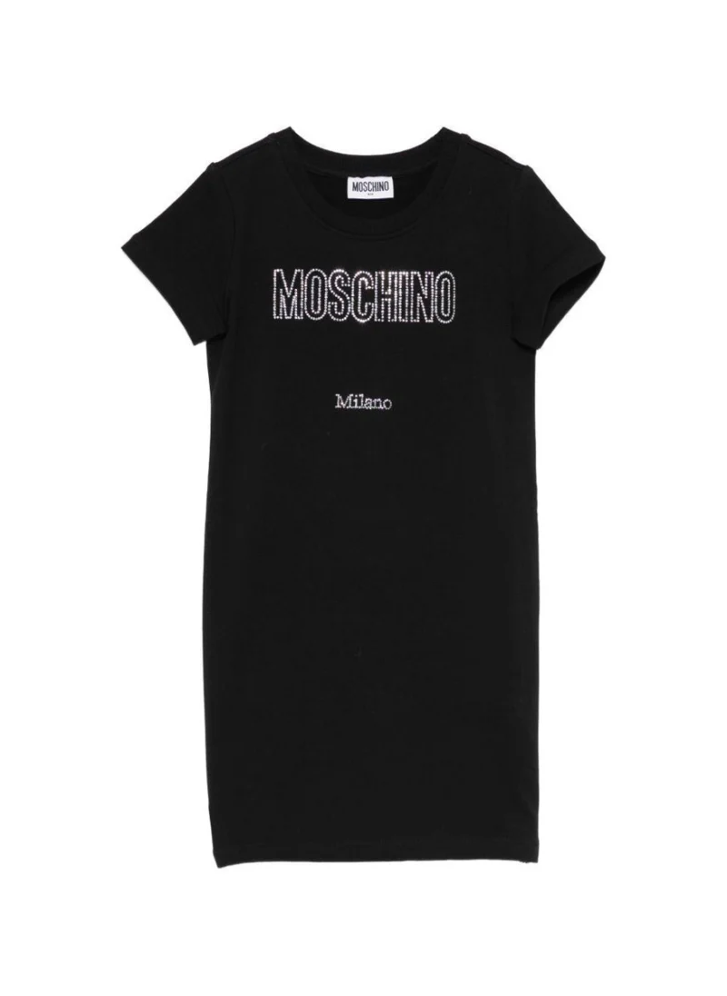Рокля с лого кристали Moschino Kids