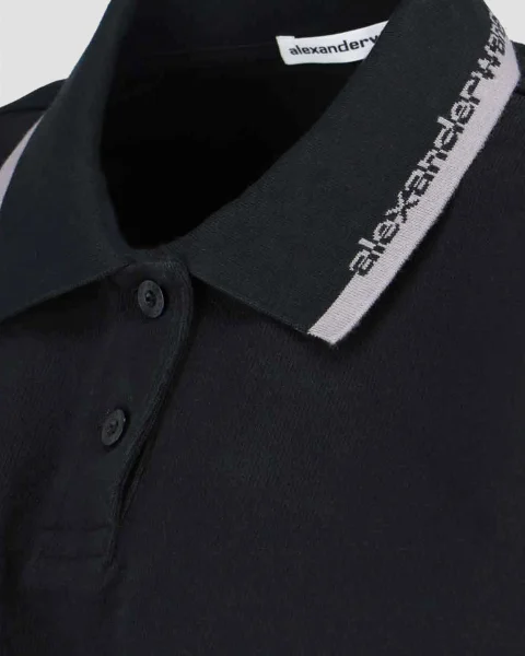 Cropped Cinched Cotton Polo in Black — снимка 2