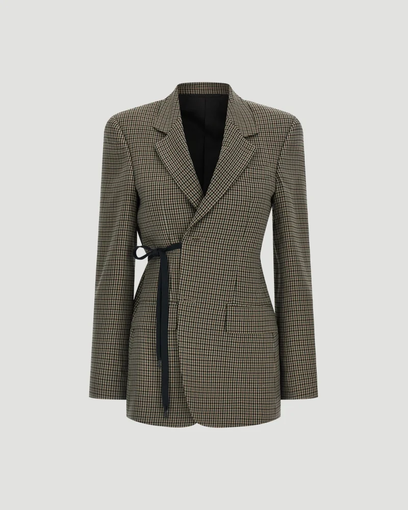 Wrap Tailored Jacket in Khaki/brown