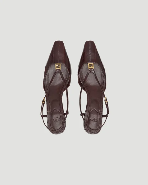 Eel Leather Slingbacks in Brown — снимка 4