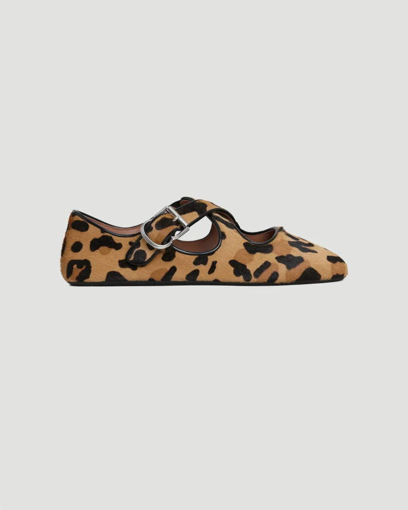 Criss Cross Ballet Flats in Leopard Haircalf