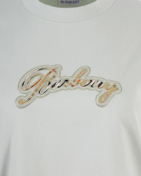 Check Cursive Logo Cotton T-Shirt in Green — снимка 3