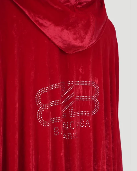 Velour Zip-Up Hoodie in Red — снимка 3