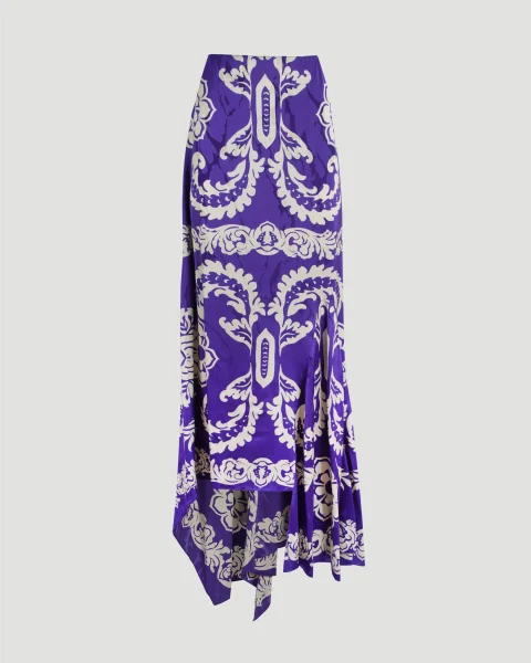 Asymmetric Skirt with Stencil Floral Print