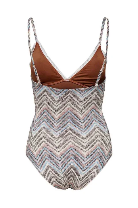 Бански Onlandrea Ruffle Swimsuit 15251601 19-1430 tcx mink — снимка 2