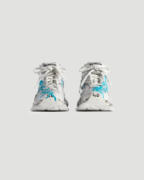 Runner Graffiti Sneaker in White and Blue — снимка 3