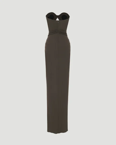 Cut-Out Bustier Dress in Brown — снимка 2