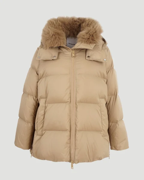 Iconic "A" Line Down Jacket with Fox Fur Collar