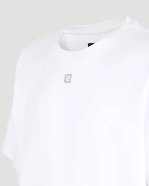 T-Shirt with Metal FF Appliqué in White — снимка 3