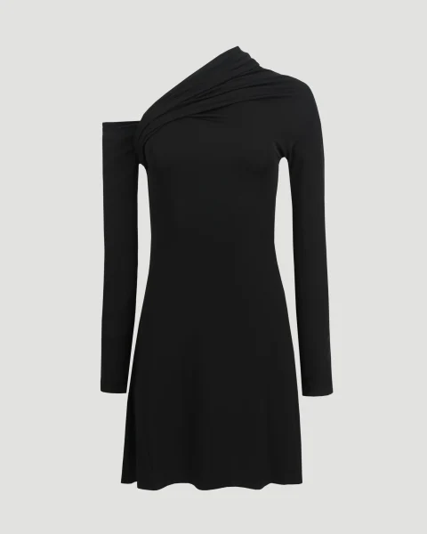 Asymmetric Twist Crepe Mini Dress