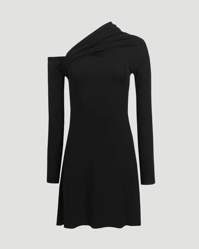 Asymmetric Twist Crepe Mini Dress