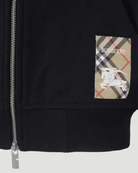 Check-Label Zip-Up Drawstring Hoodie — снимка 3