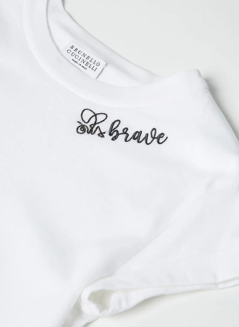 Тишърт с бродерия Brunello Cucinelli Kids 12 — снимка 2