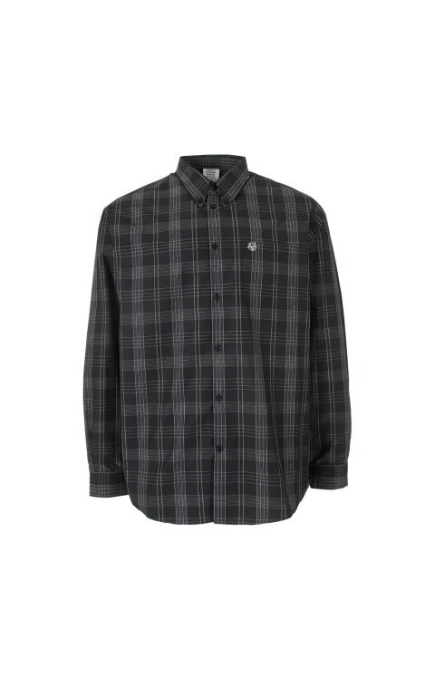 Cotton Shirt with Silver Logo in Black and Grey Check