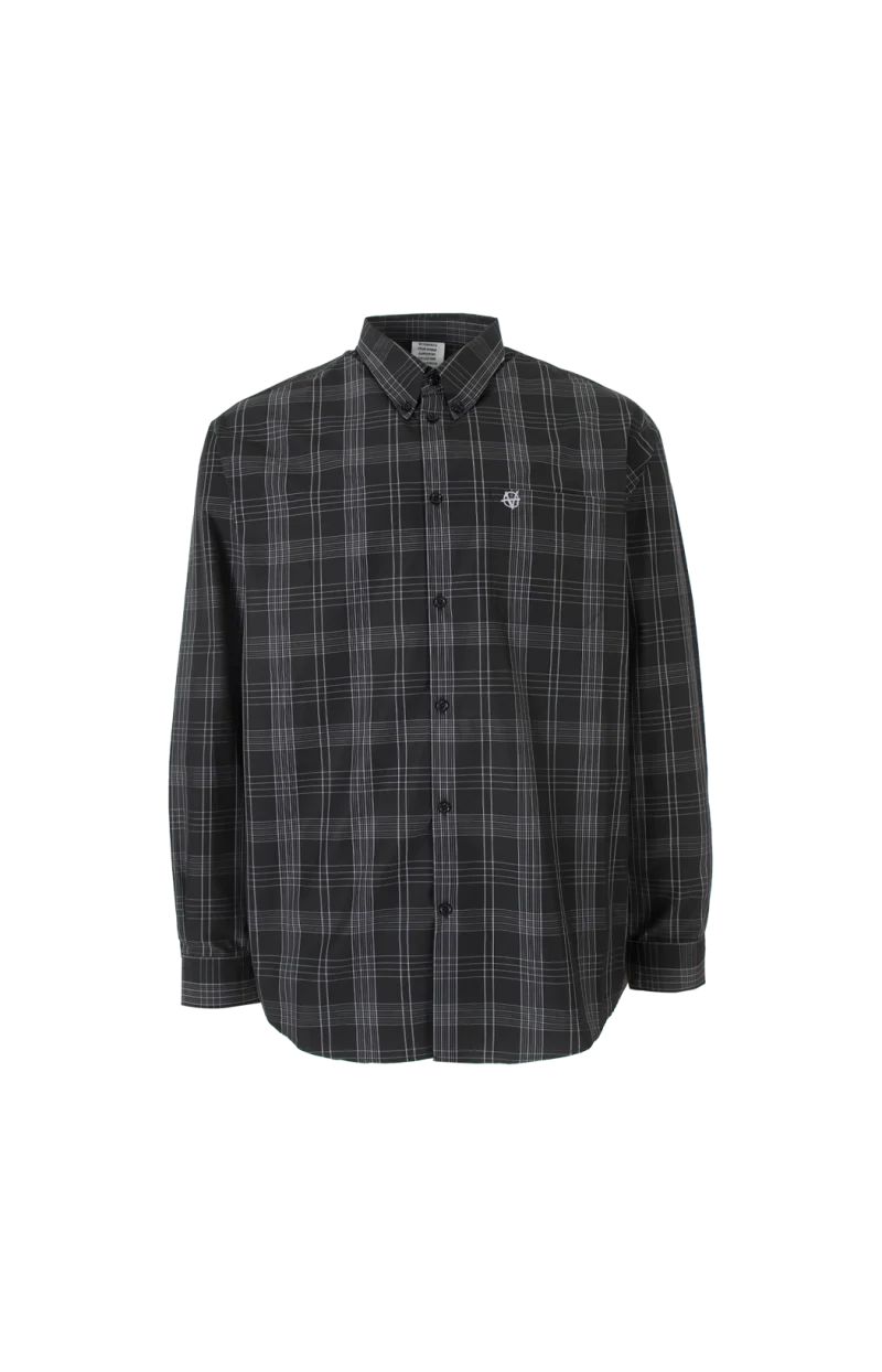 Cotton Shirt with Silver Logo in Black and Grey Check