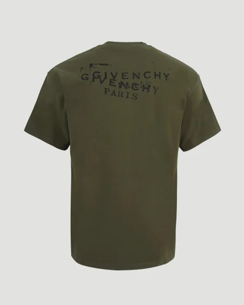 T-Shirt with Givenchy Stamp Print in Khaki — снимка 3
