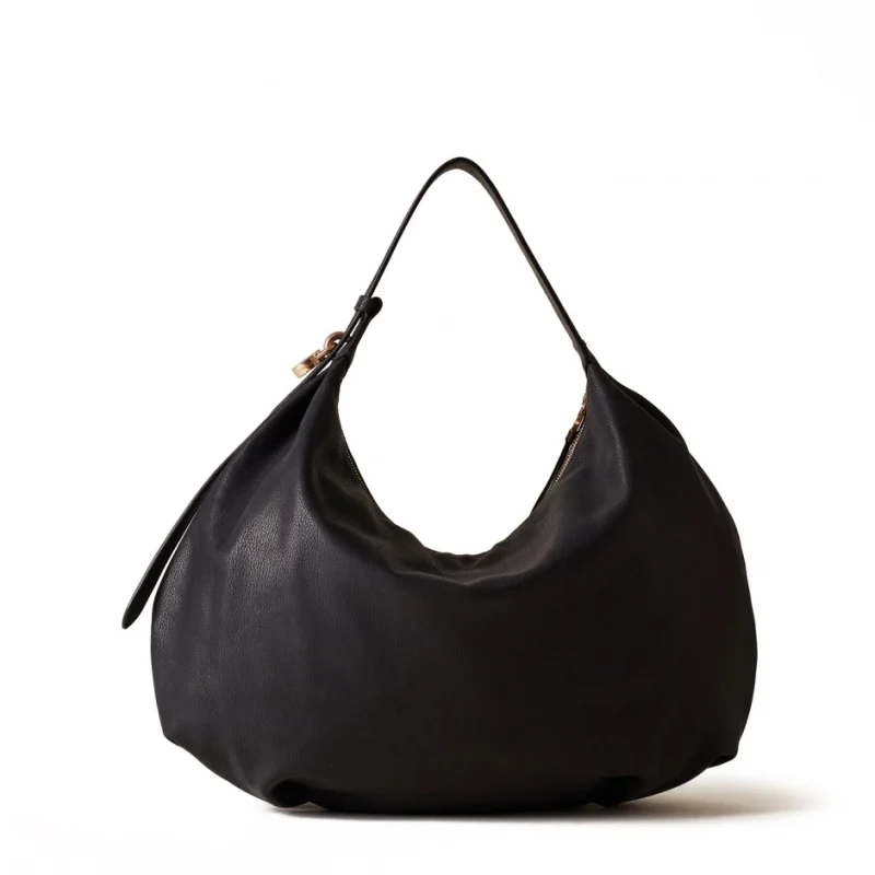 Дамска черна чанта Prive Hobo Bag BORBONESE — снимка 7