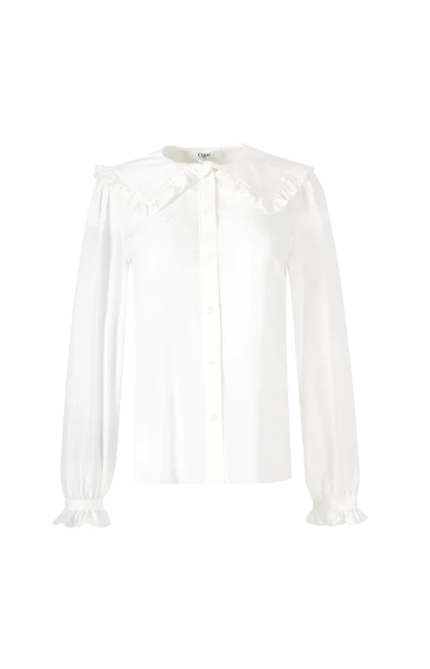 Ruffled Silk Blouse in White