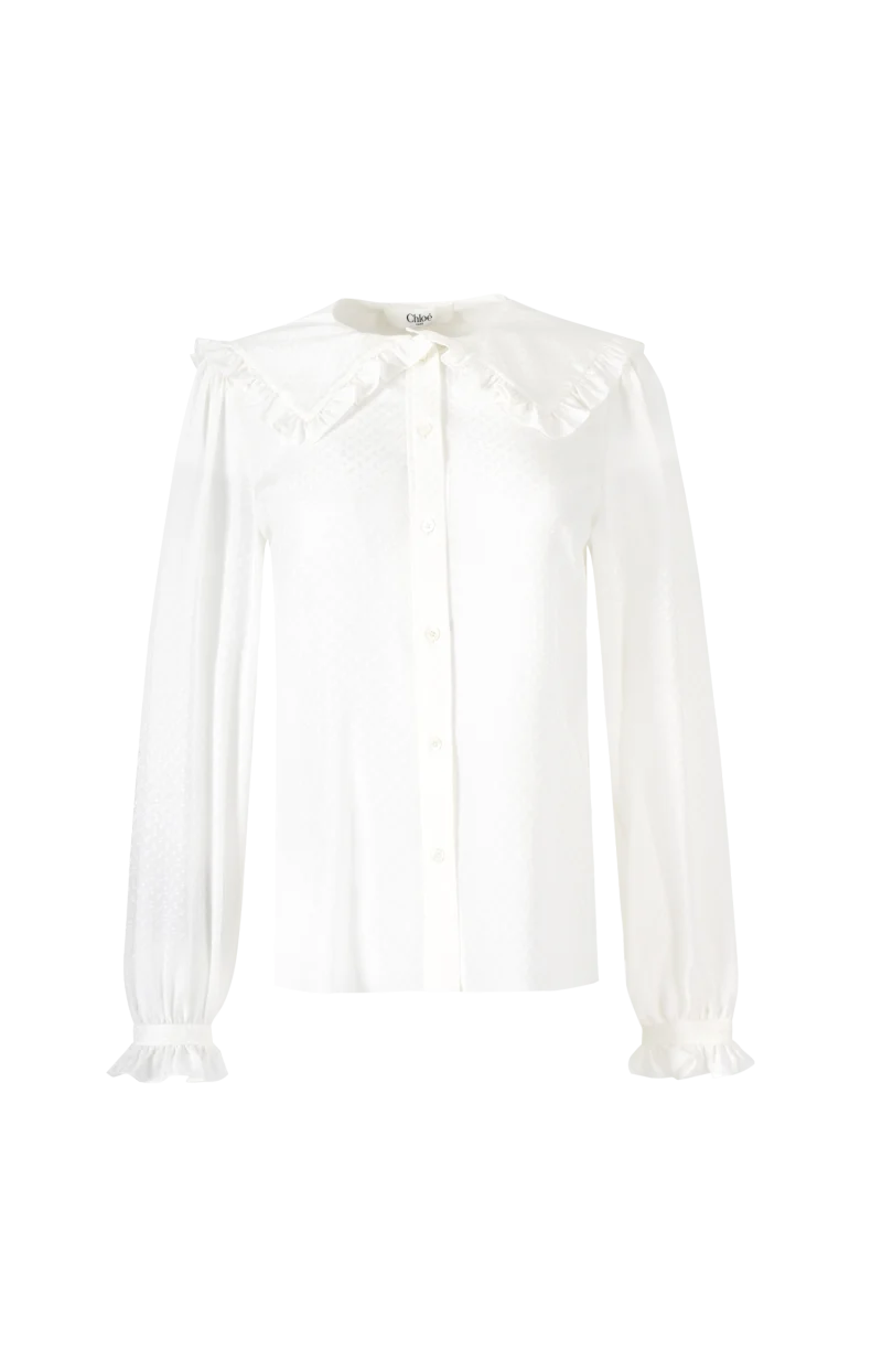 Ruffled Silk Blouse in White