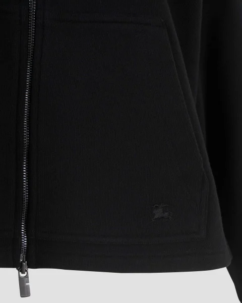 Check Trim Cotton Zip Hoodie in Black — снимка 4