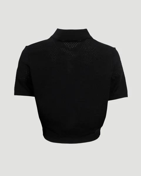 3D Logo Mesh Cropped Polo in Black — снимка 3