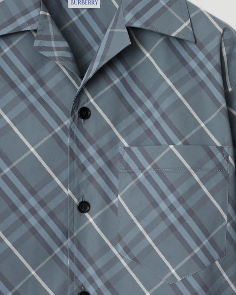 Relaxed Fit Check Cotton Shirt in Pewter — снимка 2