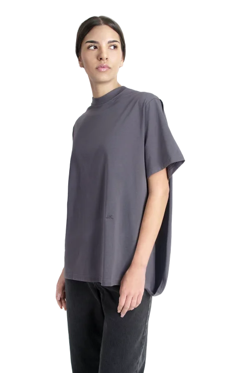 Cotton T-Shirt with Cap Sleeve in Grey — снимка 2