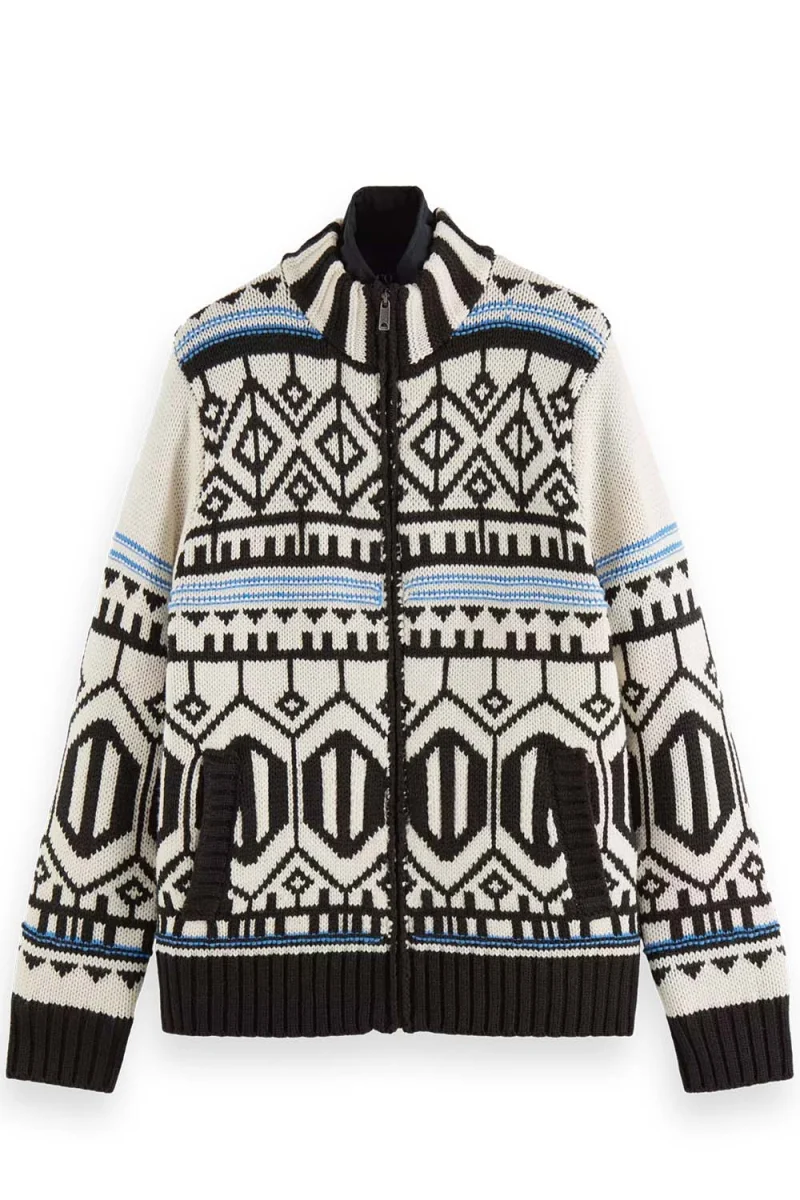 Яке Chunky Zip-Thru With Inner 174607 SC6780 offwhite black nordic